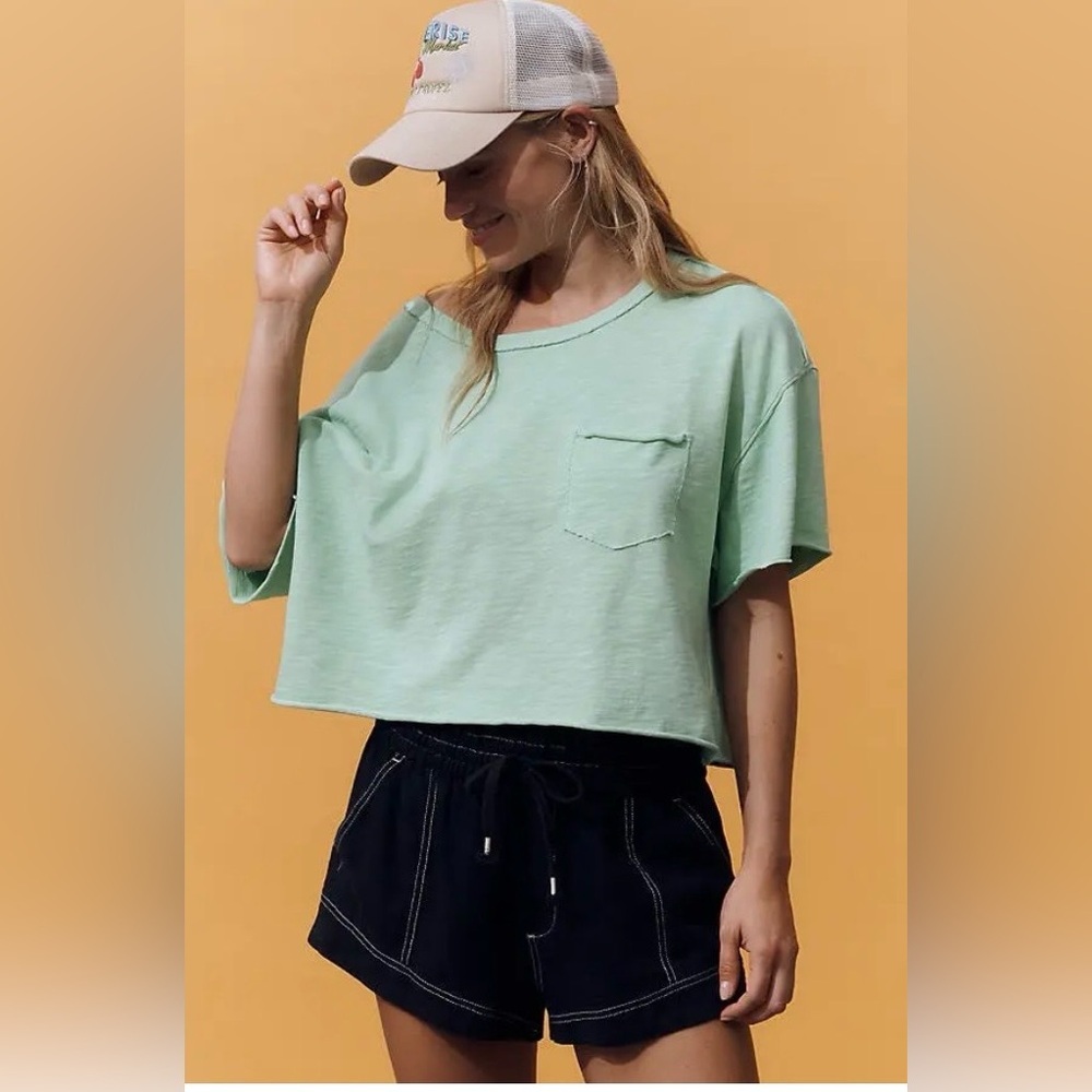 NWT Size S - Pilcro 100% Cotton Boxy Crop Tee Pale Green (NWT US$48)